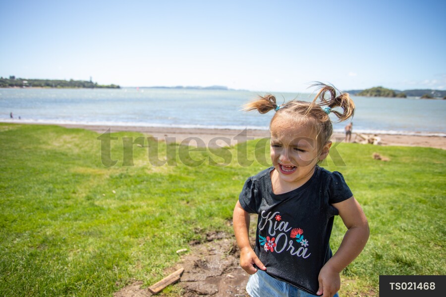 Young Girl Wet From Fountain