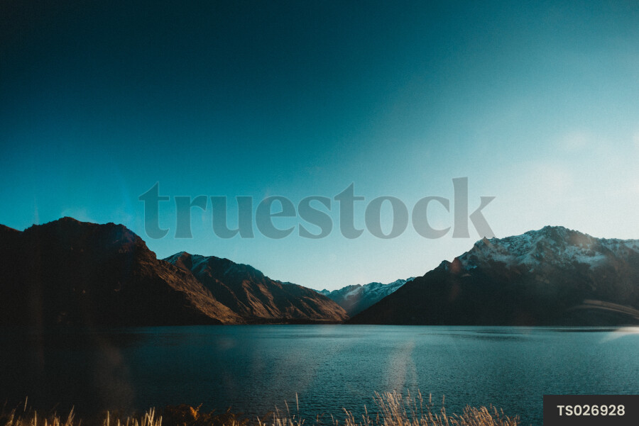 Mountain range and lake in Canterbury