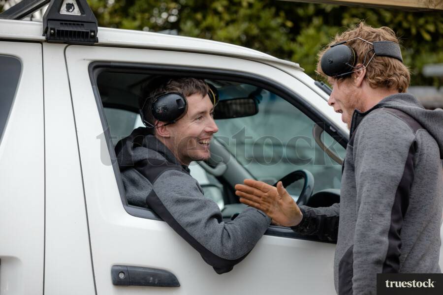 Builder onsite working on a new suburban house build