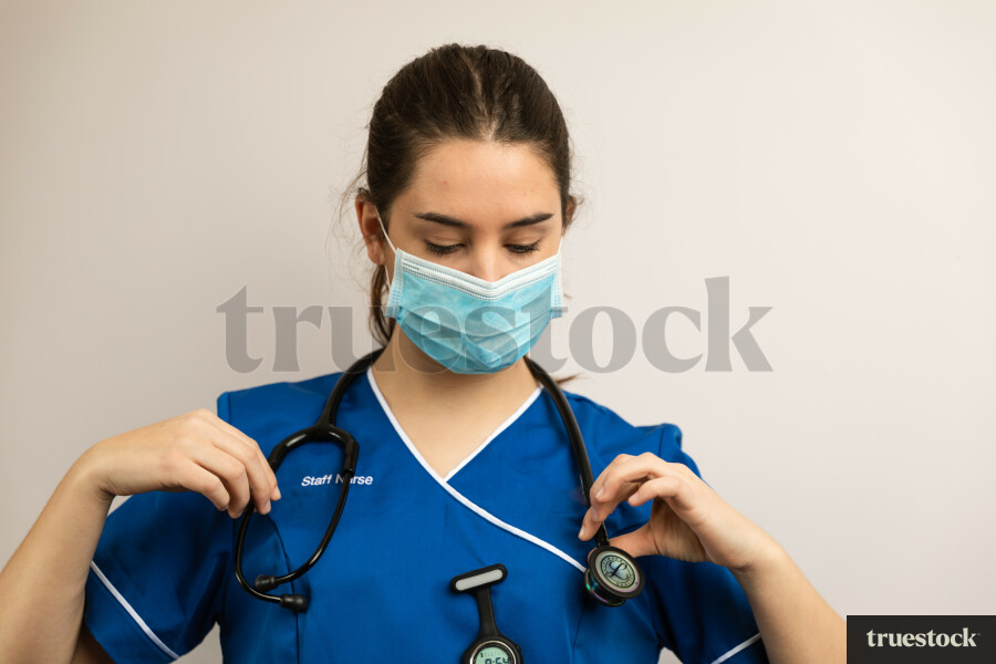 Nurse Wearing a Mask with a Stethoscope