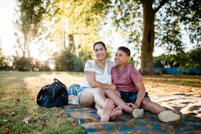 Mother sitting with son