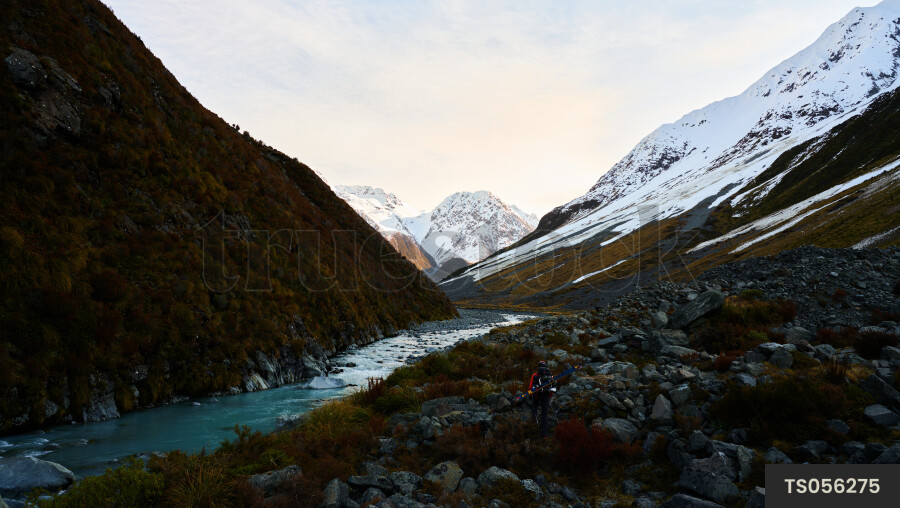 Rakaia River and mountain range in Ramsay, Canterbury