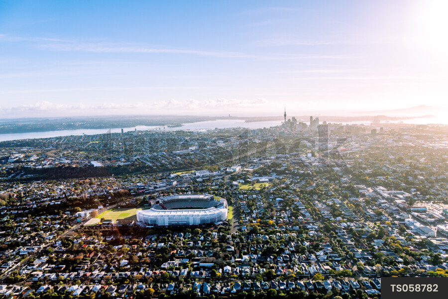 Aerial view of Eden Park in Auckland by James Rua - Truestock