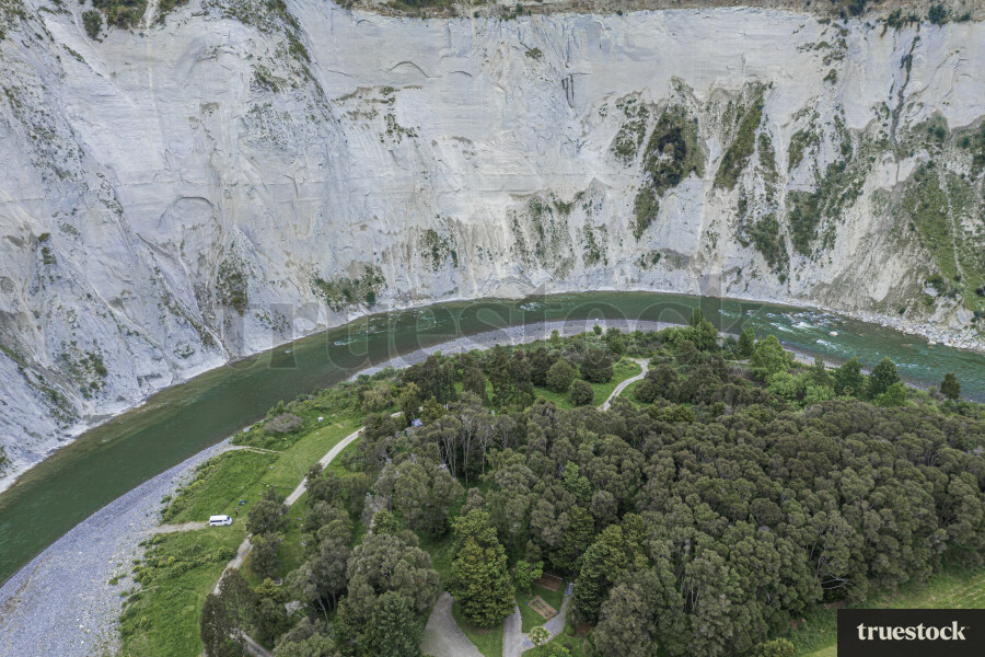 Aerial of river and gorge