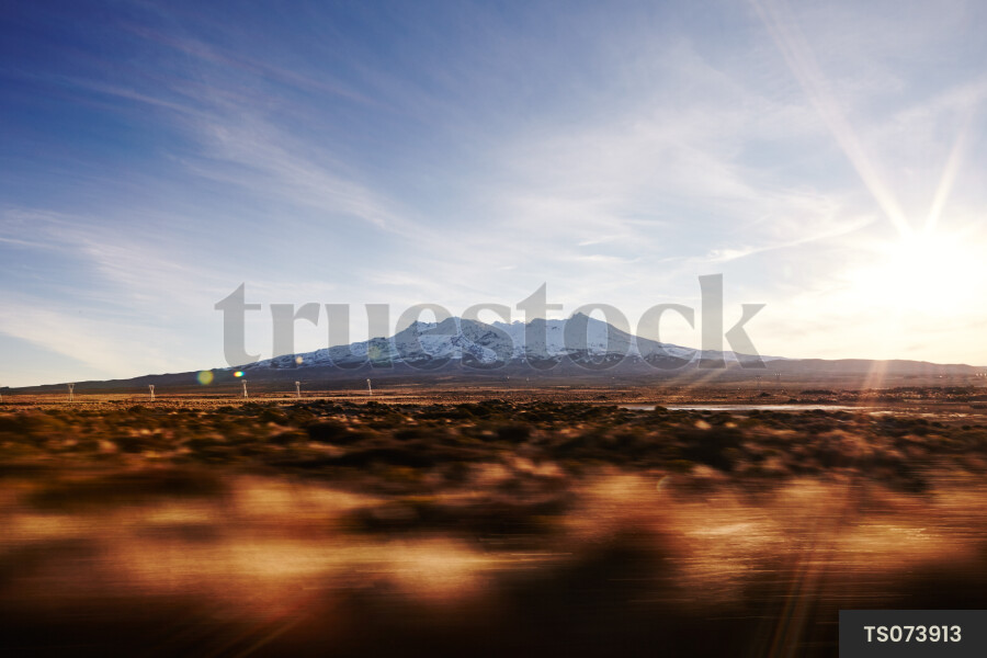 Mount Ruapehu and State Highway 1 at sunset
