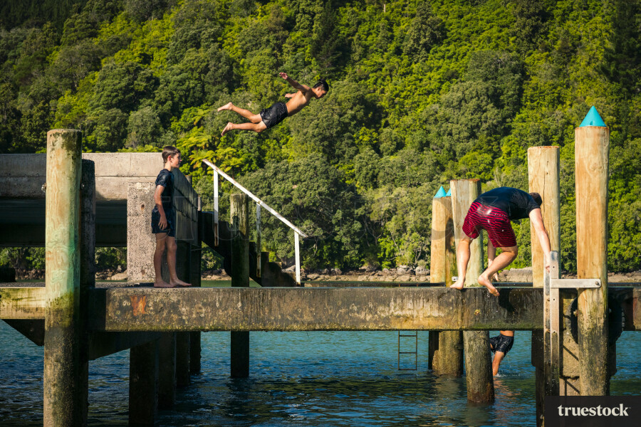Jumping off the Wharf at Whangamata