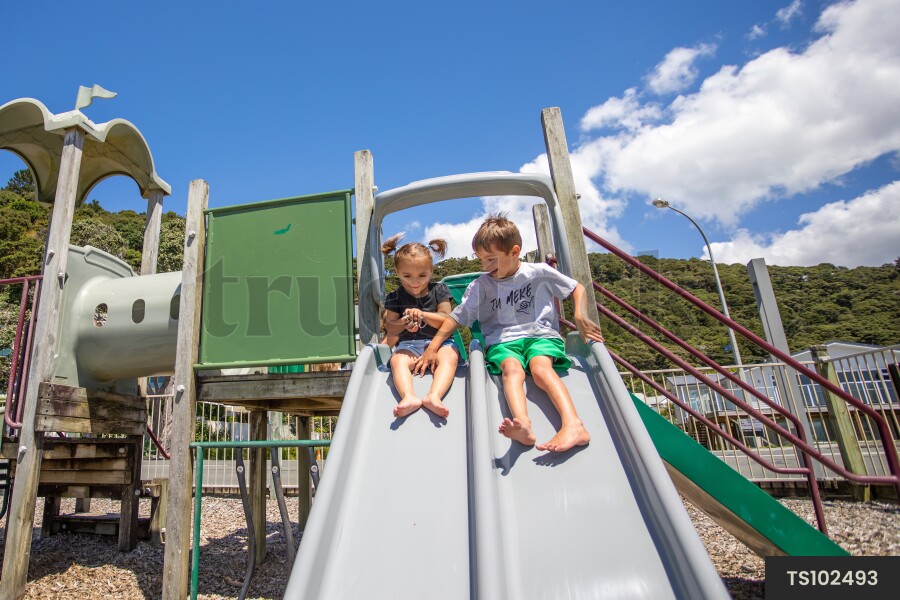 Brother and Sister on Slide
