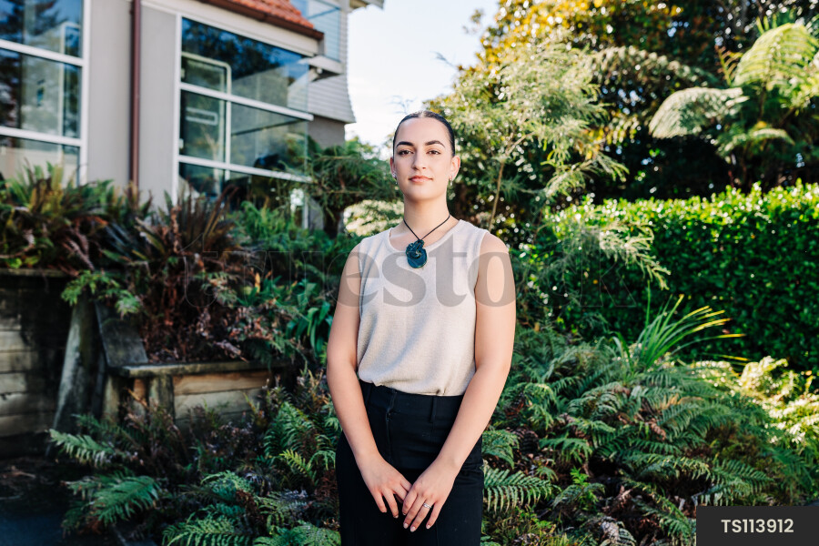 Portrait of Maori woman in garden