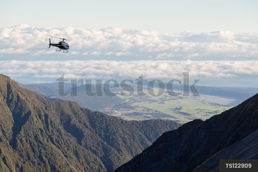 Helicopter flying over Franz Josef Glacier