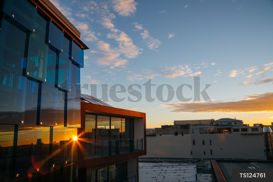 Ironbank building at sunset in Auckland