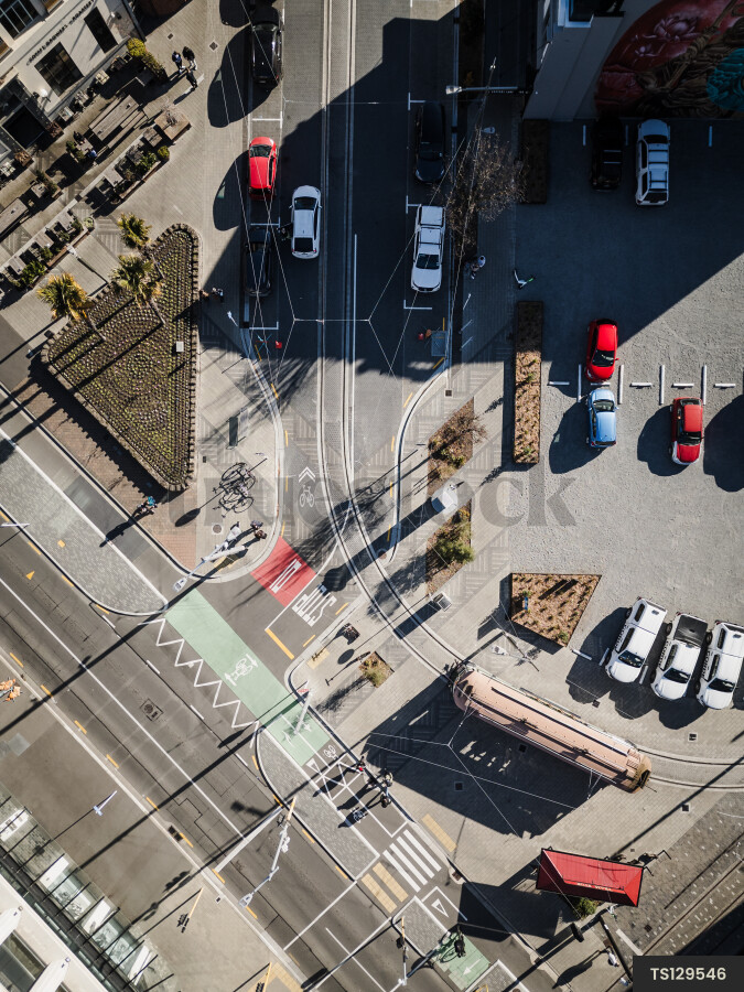 Aerial view of parking lot in street