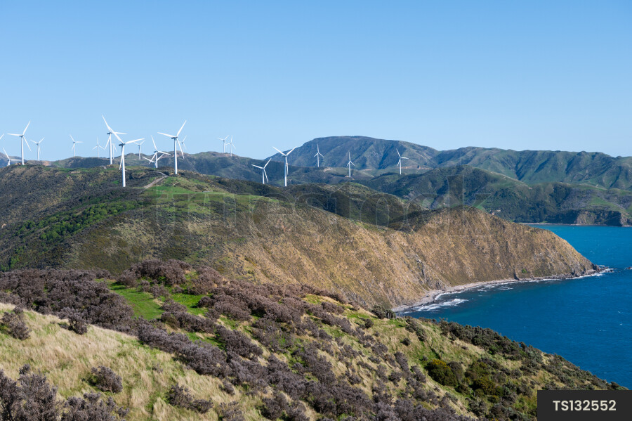 Makara West Wind Farm by sea in Wellington
