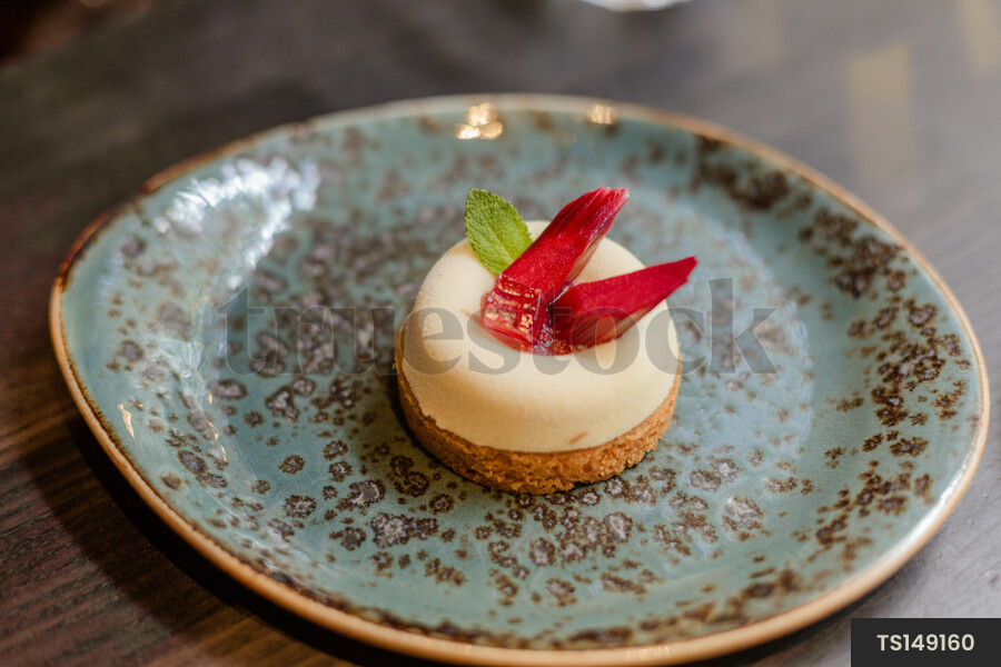 Dessert on plate in restaurant