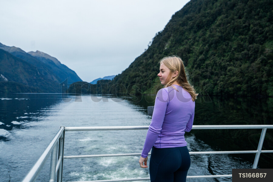 Woman on boat at sea