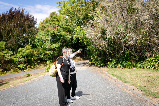 Health carer walking with patient