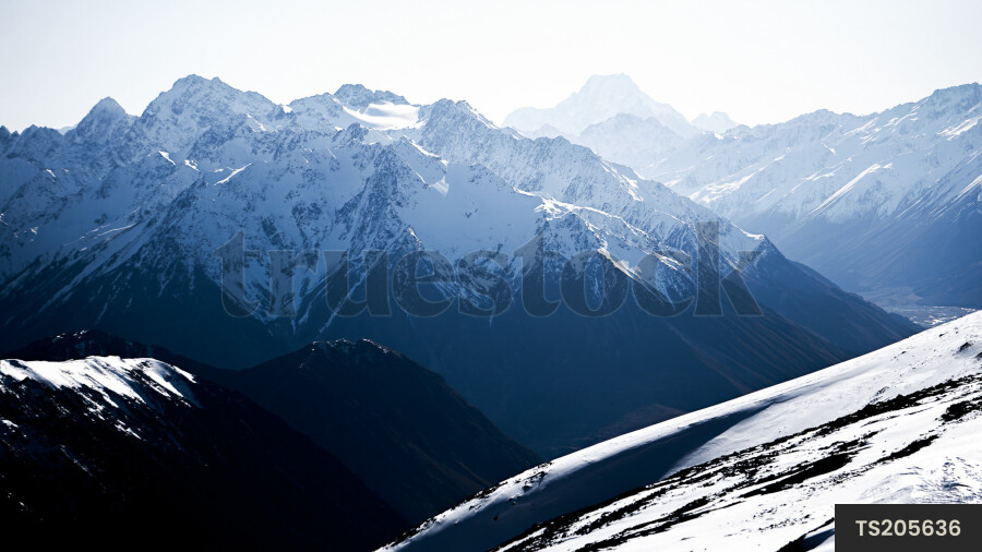 Aerial view of snow on mountain range in Mount Aspiring National Park