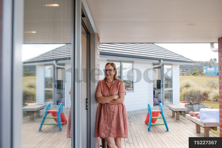 Smiling woman on deck