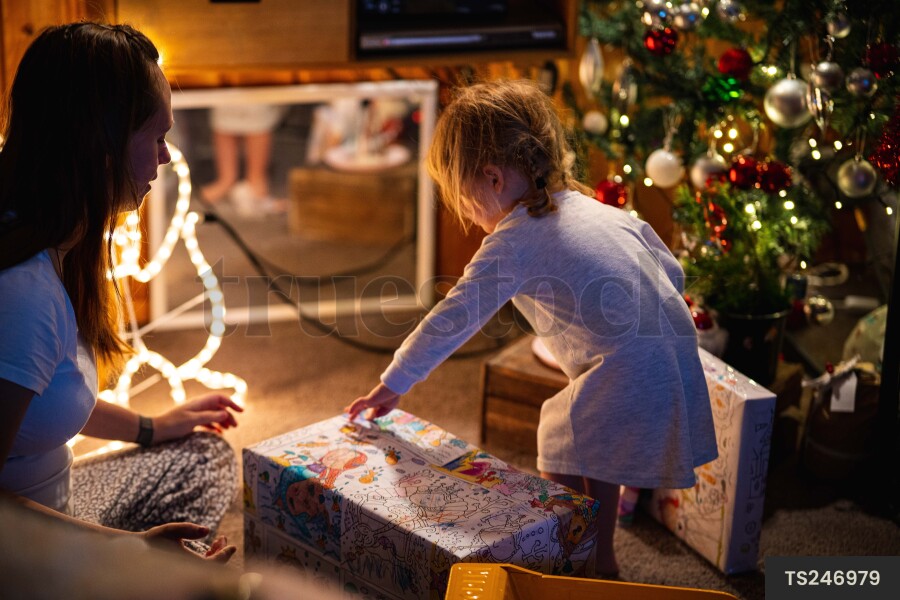 Mother and Daughter with Christmas Presents