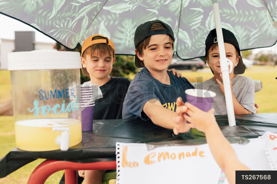 Young Boys Running Lemonade Stand
