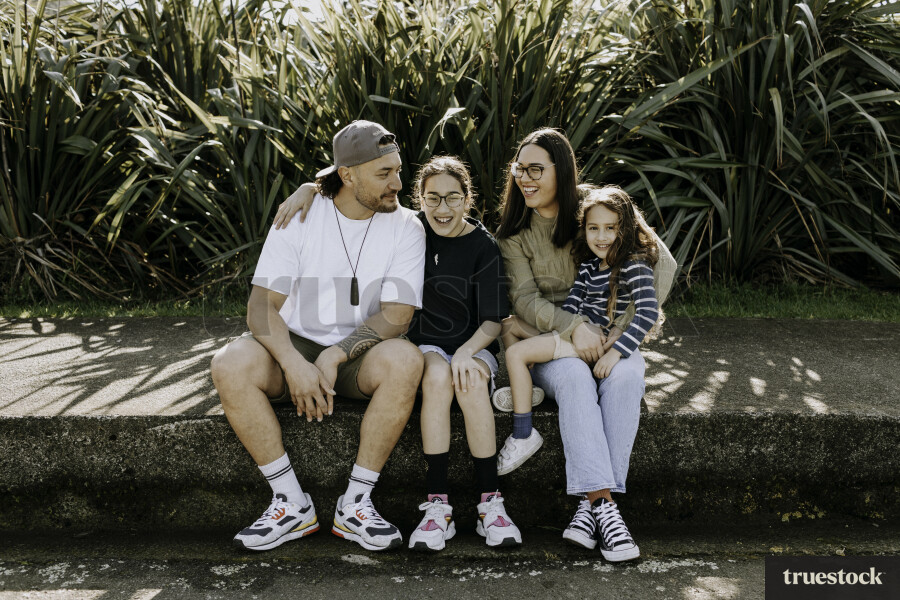 Family Photo in front of Flax