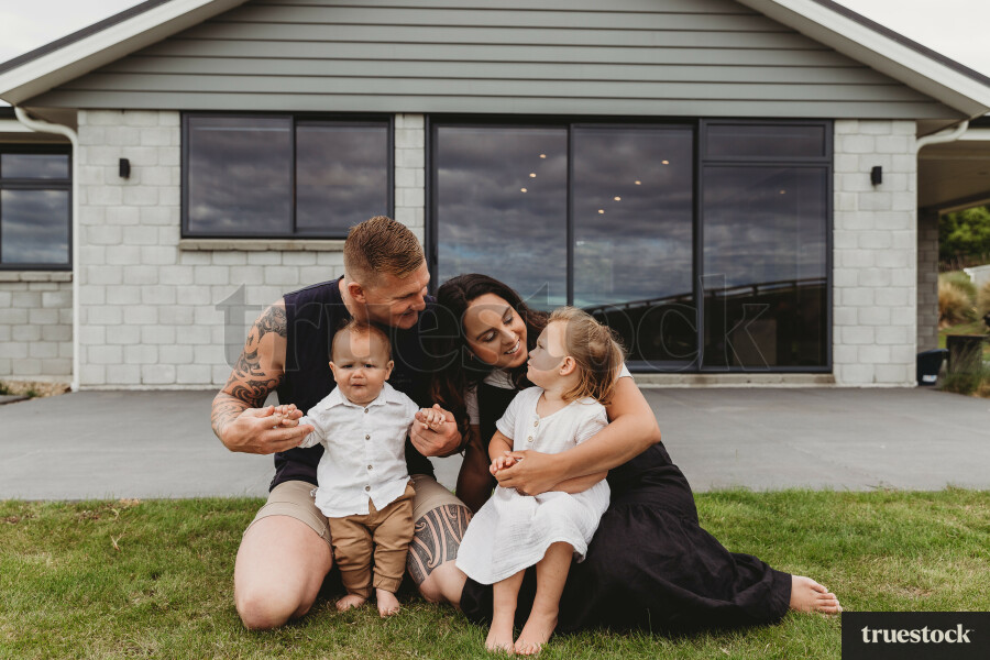 Family sitting outside