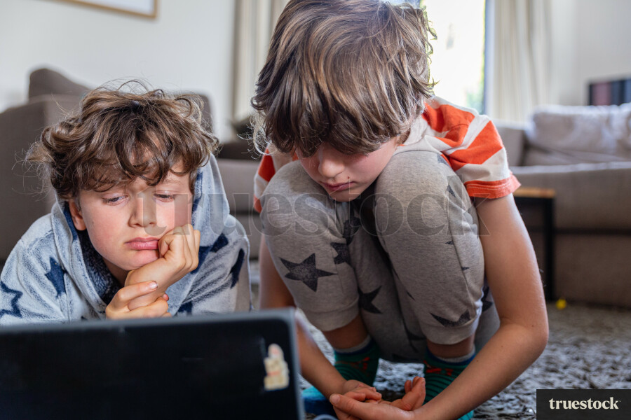 Children doing online school at home