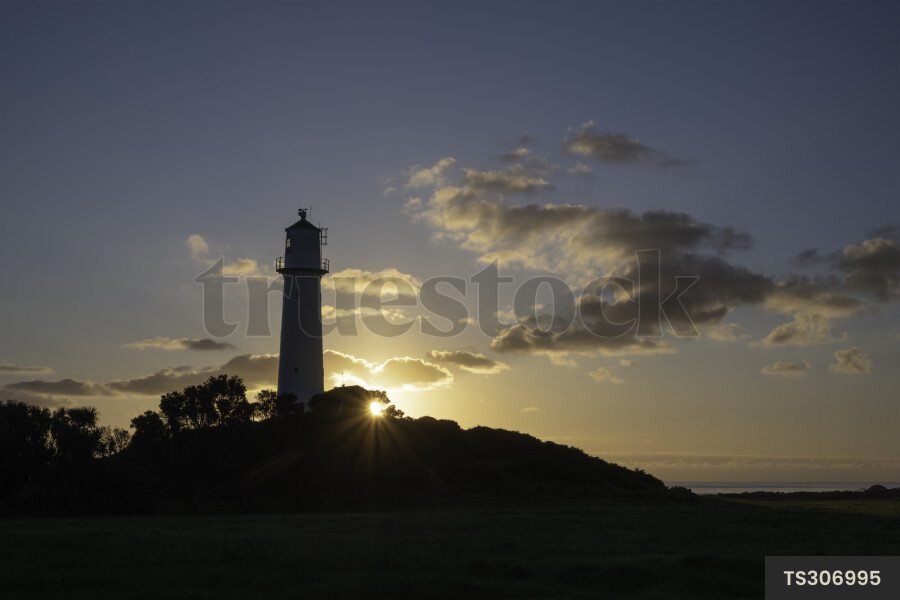 Lighthouse at sunset in Taranaki