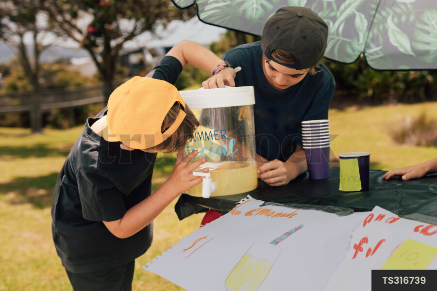 Young Boys Running Lemonade Stand
