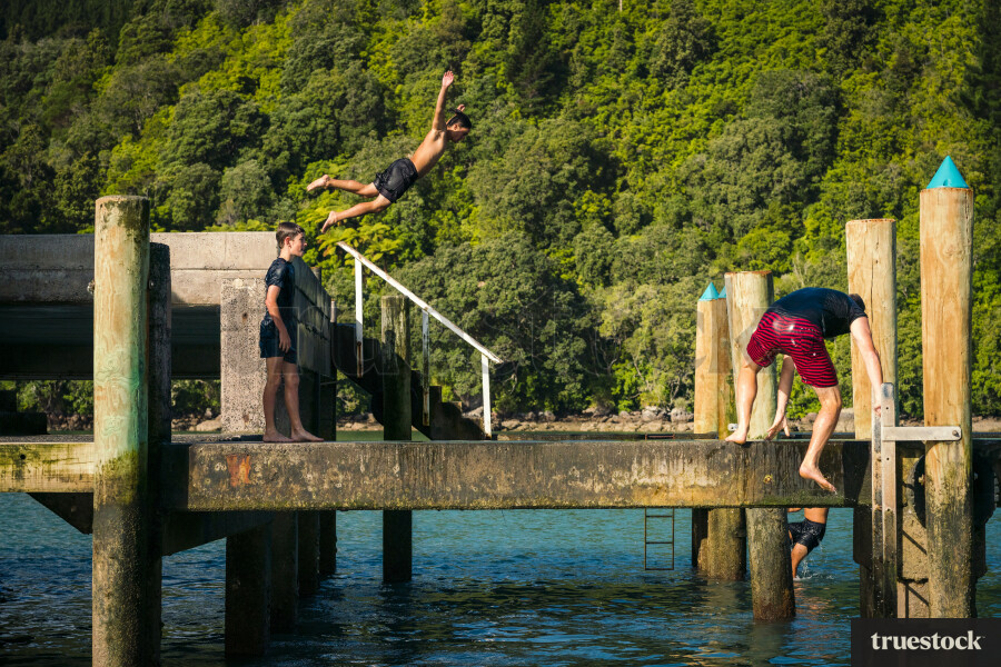 Jumping off the Wharf at Whangamata