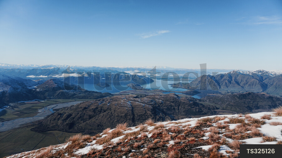 Mountain range and Lake Wanaka