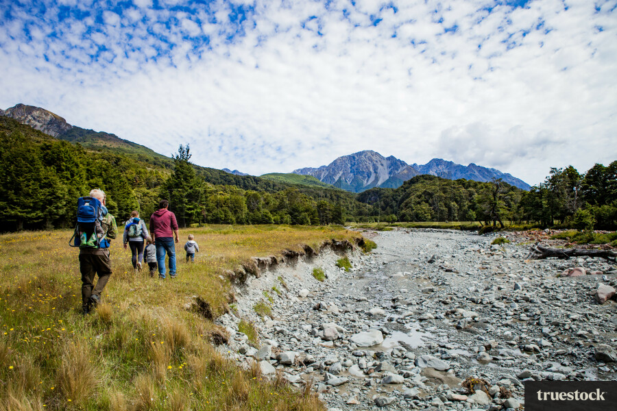 Family going on a hike together in nature