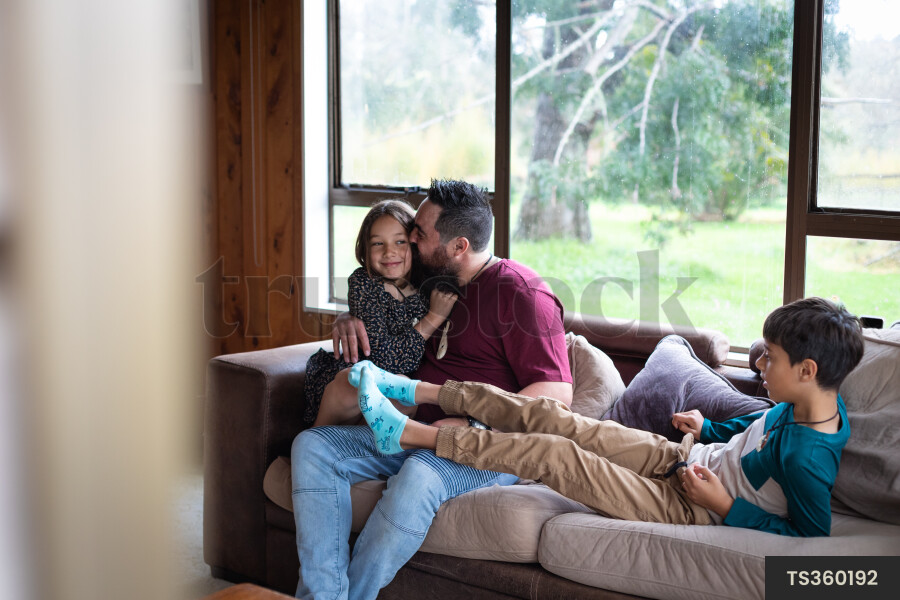 Father and Kids on Couch