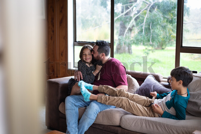 Father and Kids on Couch