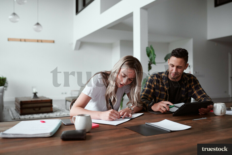 Young couple doing administration
