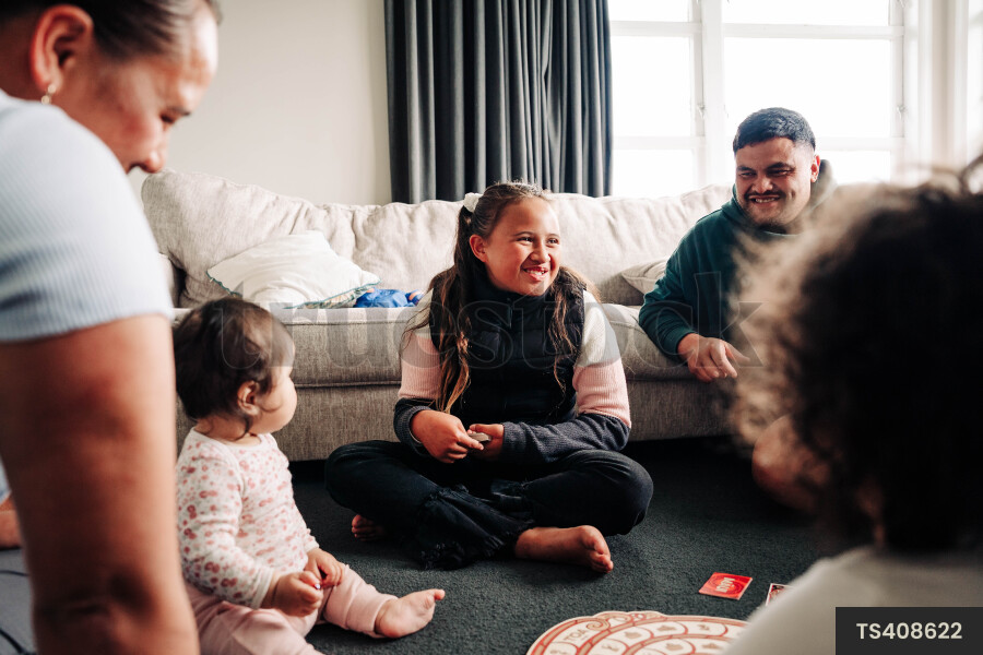 Family sitting in lounge