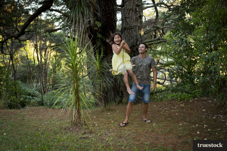 Girl playing on swing