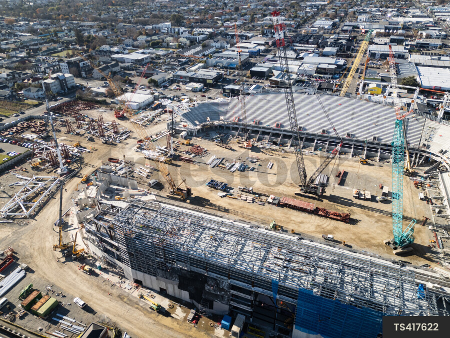 Aerial view of stadium construction site