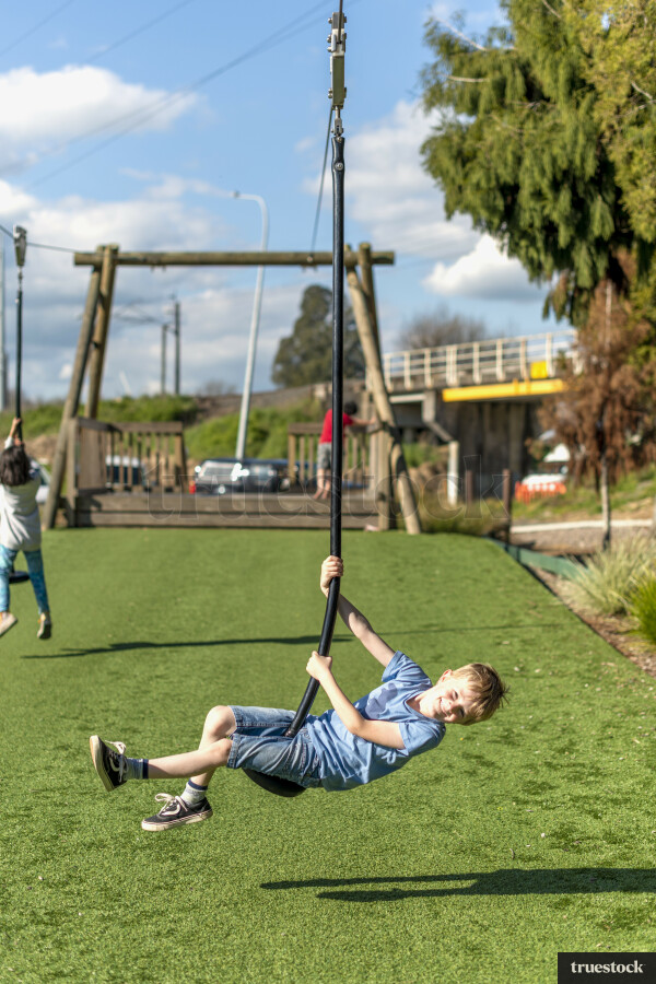 Boy Playing on Flying Fox at Otorohanga Playground
