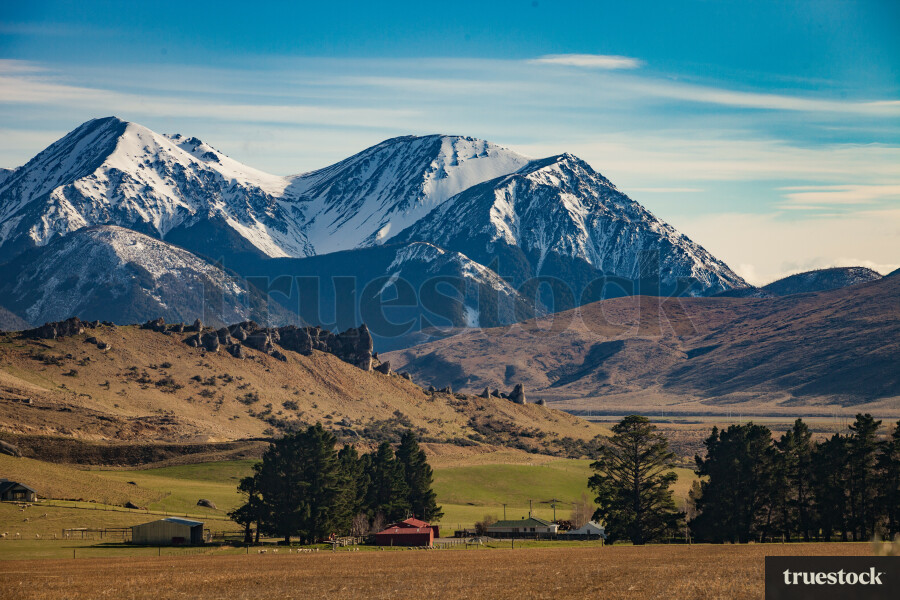 Mountain ranges with snow on a clear day in the countryside