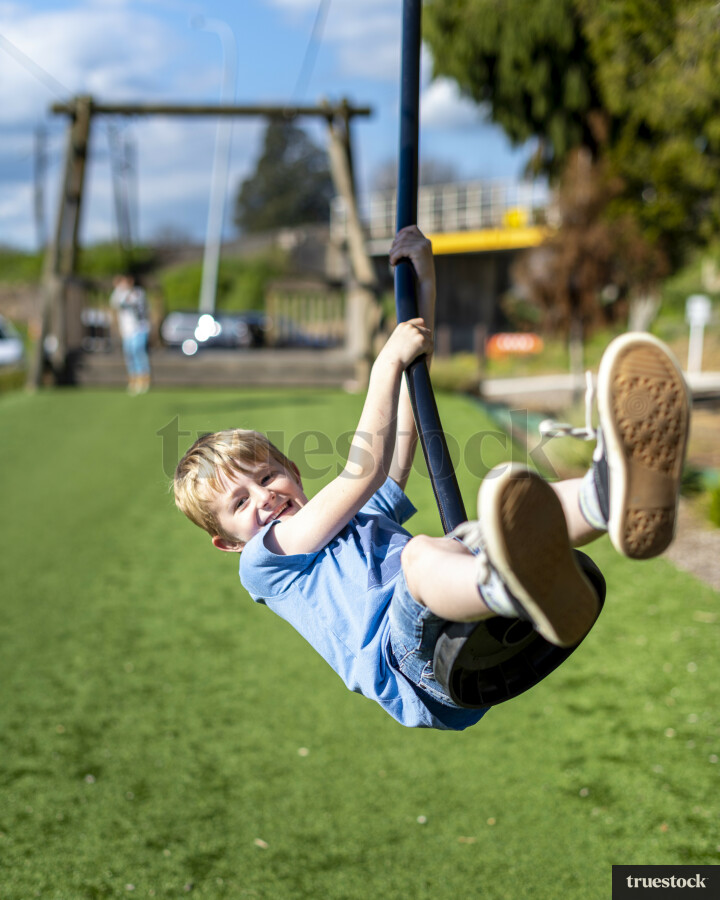 Boy Playing on Flying Fox at Otorohanga Playground