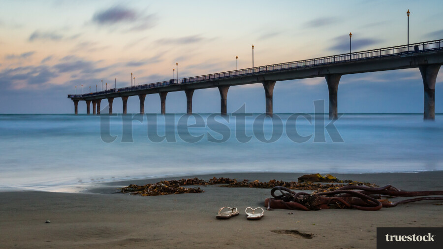 Jandals on beach, New Brighton Pier, Christchurch