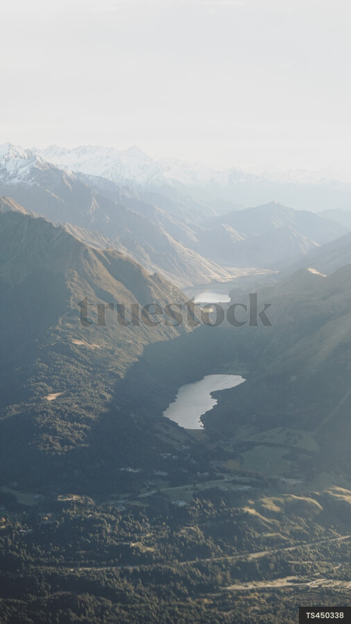 Aerial view of mountains and Lake Wanaka