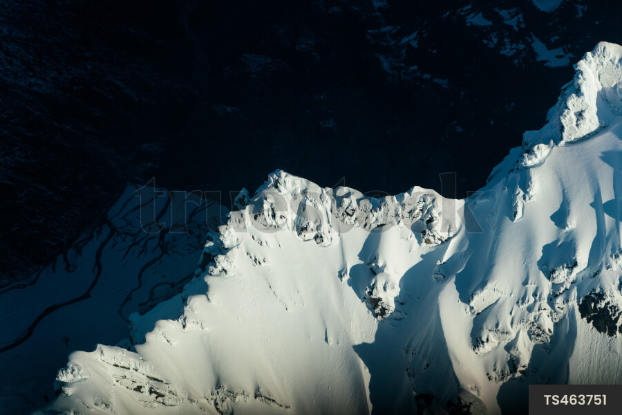 Aerial view of snow on Mount Aspiring