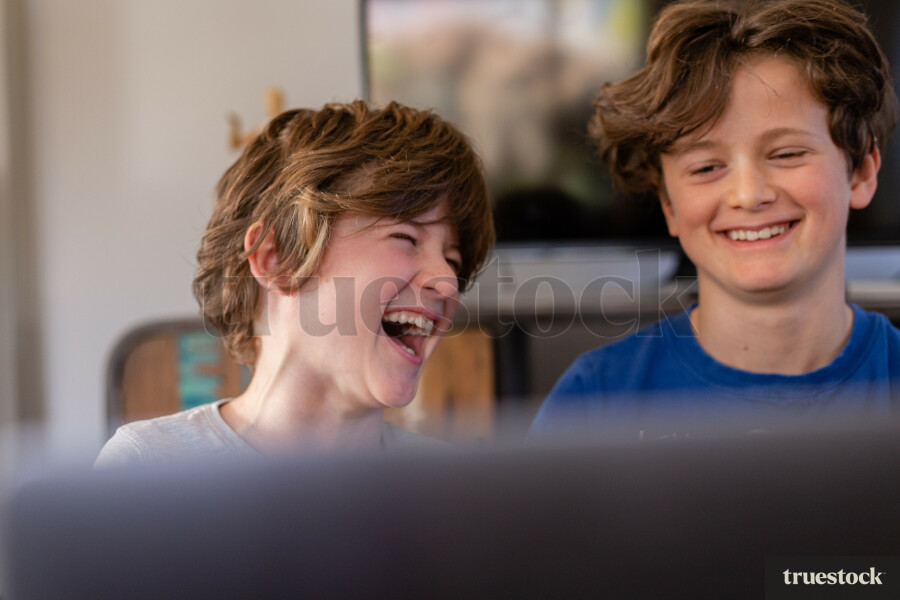 Children doing online school at home