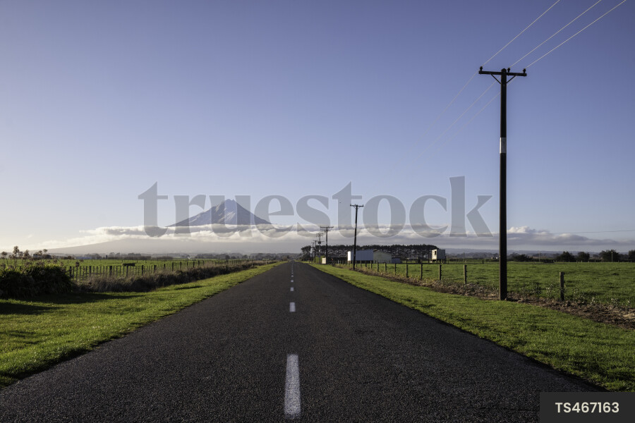 Road and paddocks by Mount Taranaki