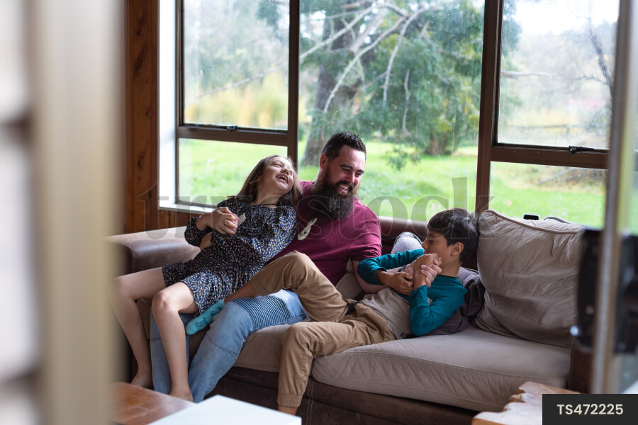 Father and Kids on Couch