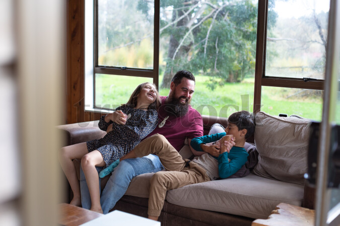 Father and Kids on Couch