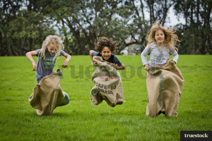 Children playing sack race