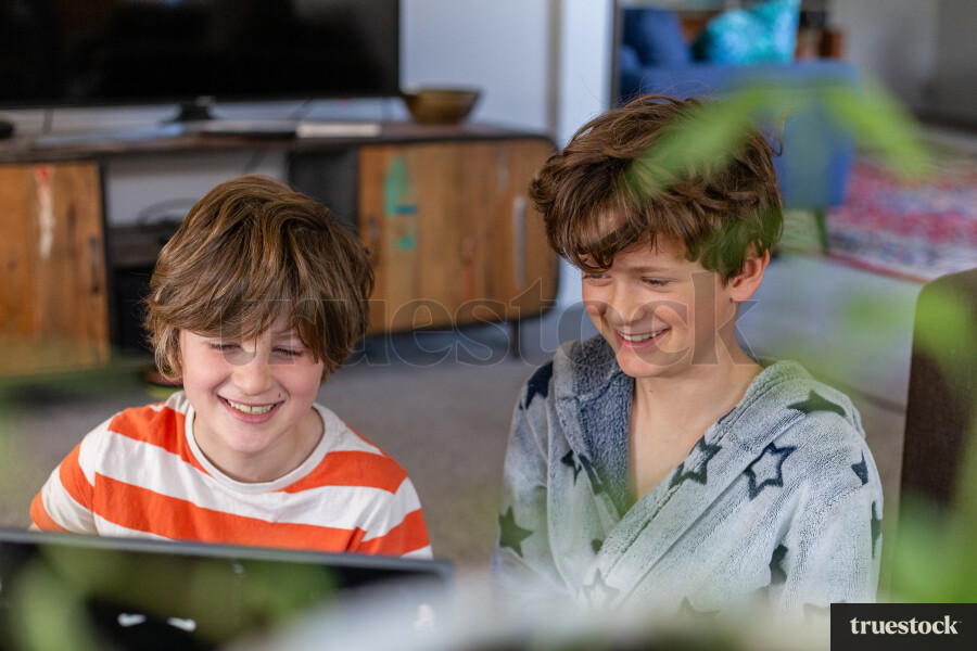 Children doing online school at home