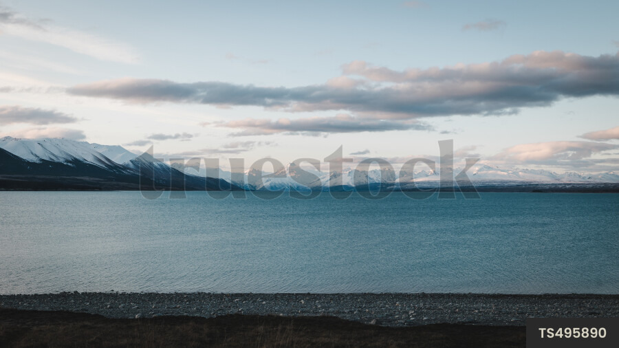 Lake Pukaki and mountain at sunset